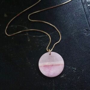 World Market Pink Moon Rose Quartz Necklace - Adjustable Gold Chain Fairycore